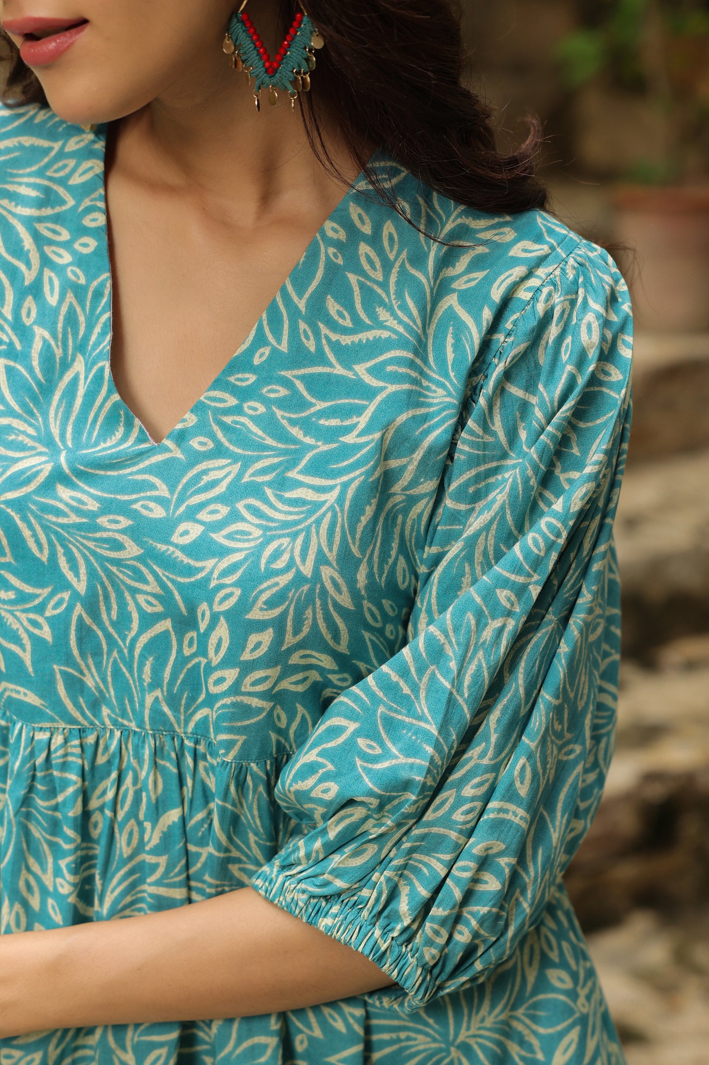 Sea Green Printed Zip Dress