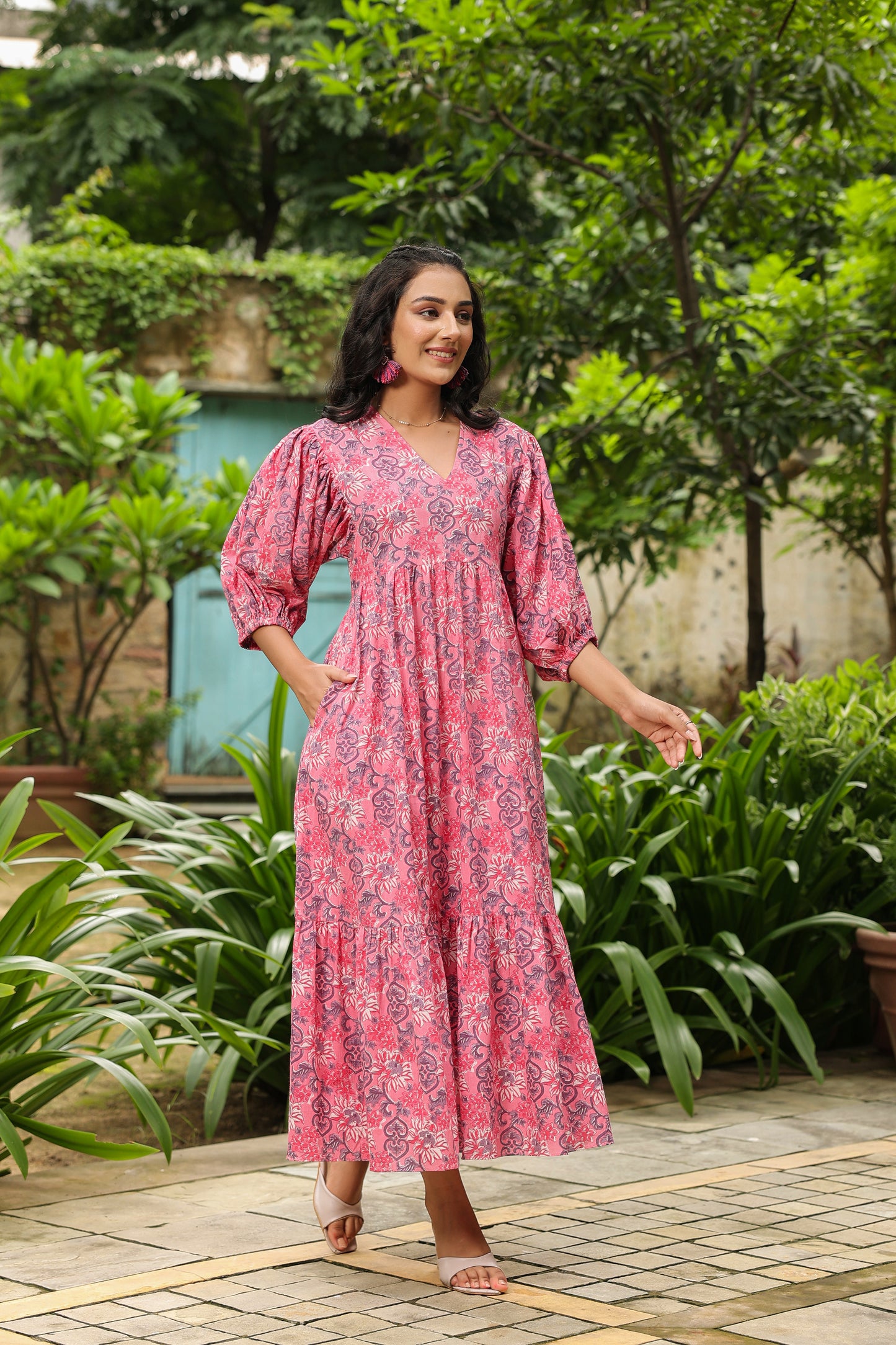 Pink Printed Zip Dress