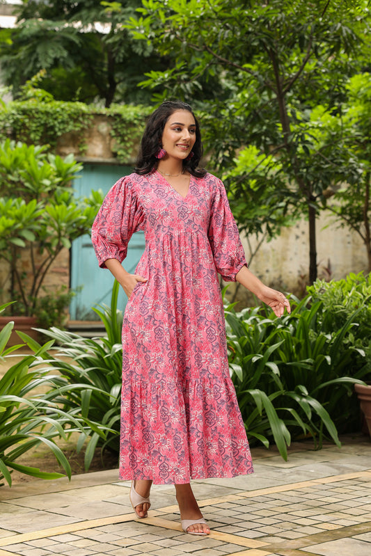 Pink Printed Zip Dress
