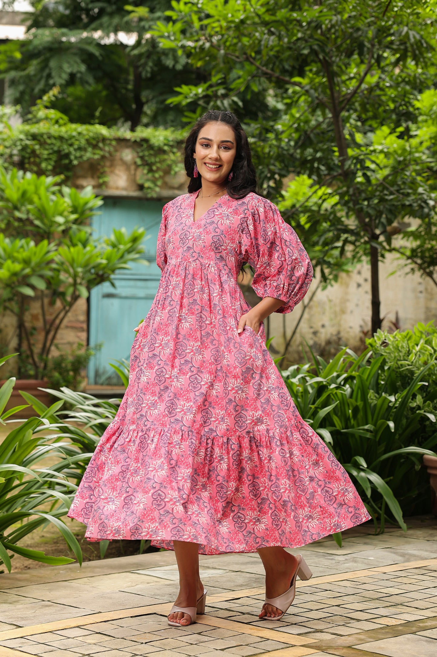 Pink Printed Zip Dress