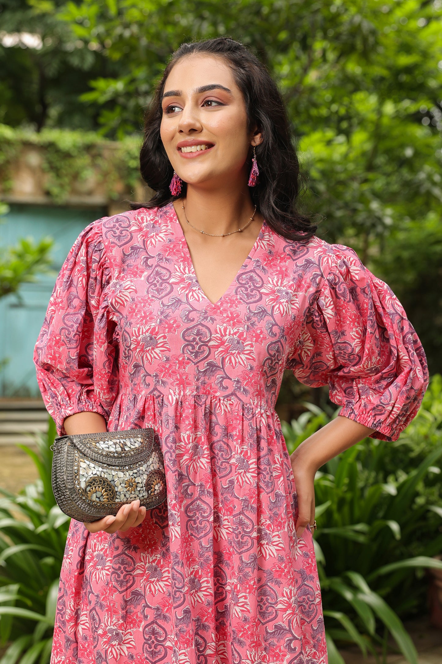 Pink Printed Zip Dress