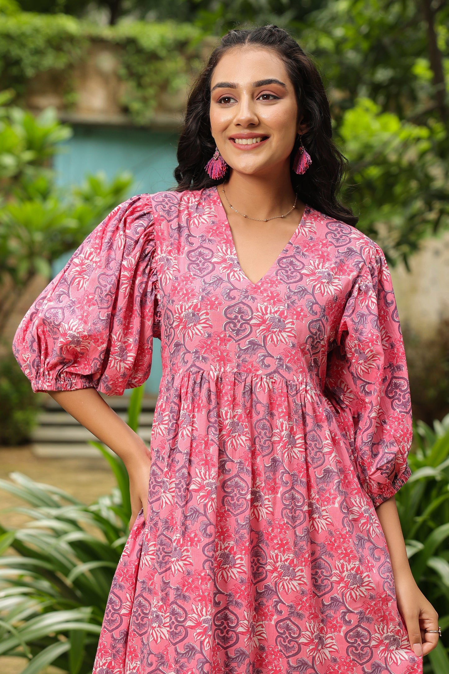 Pink Printed Zip Dress