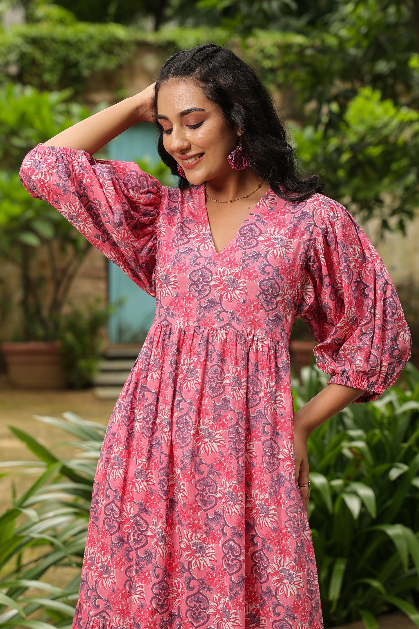Pink Printed Zip Dress