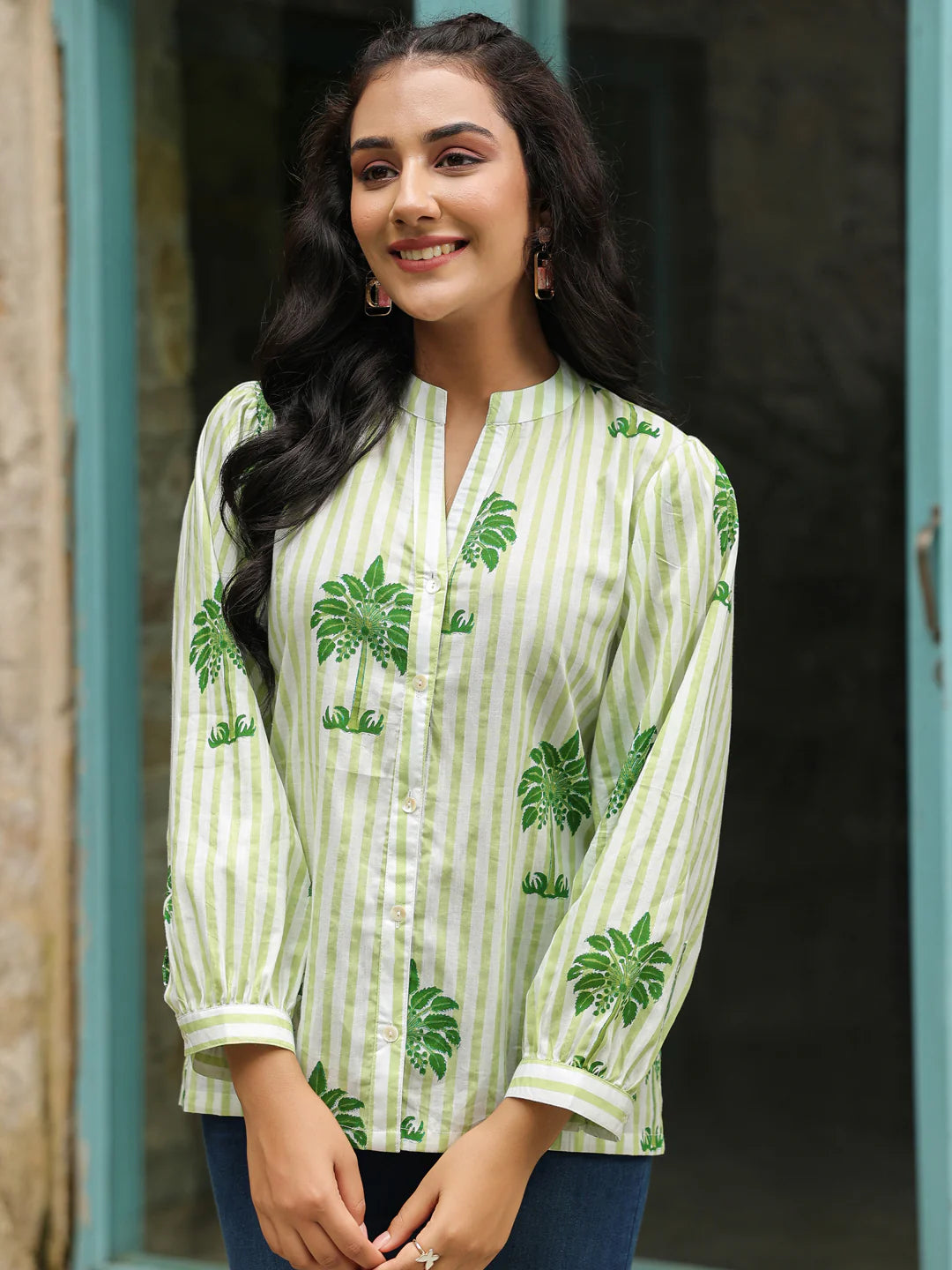 Green Palm Printed Shirt