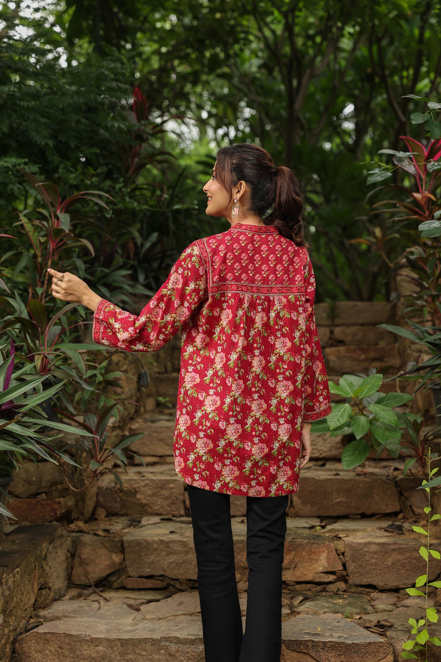Red Printed Longline A-Line Top
