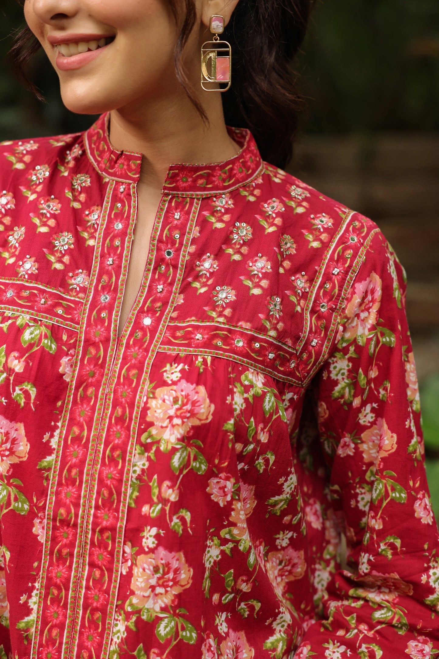 Red Printed Longline A-Line Top