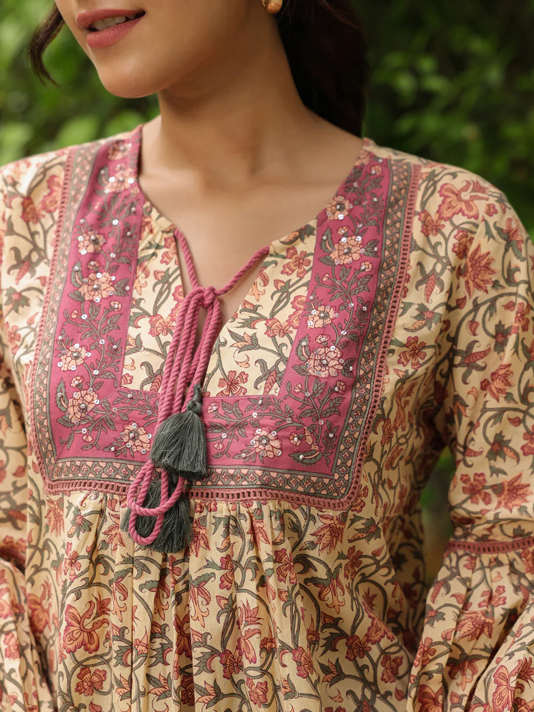 Cream Printed Boho Top