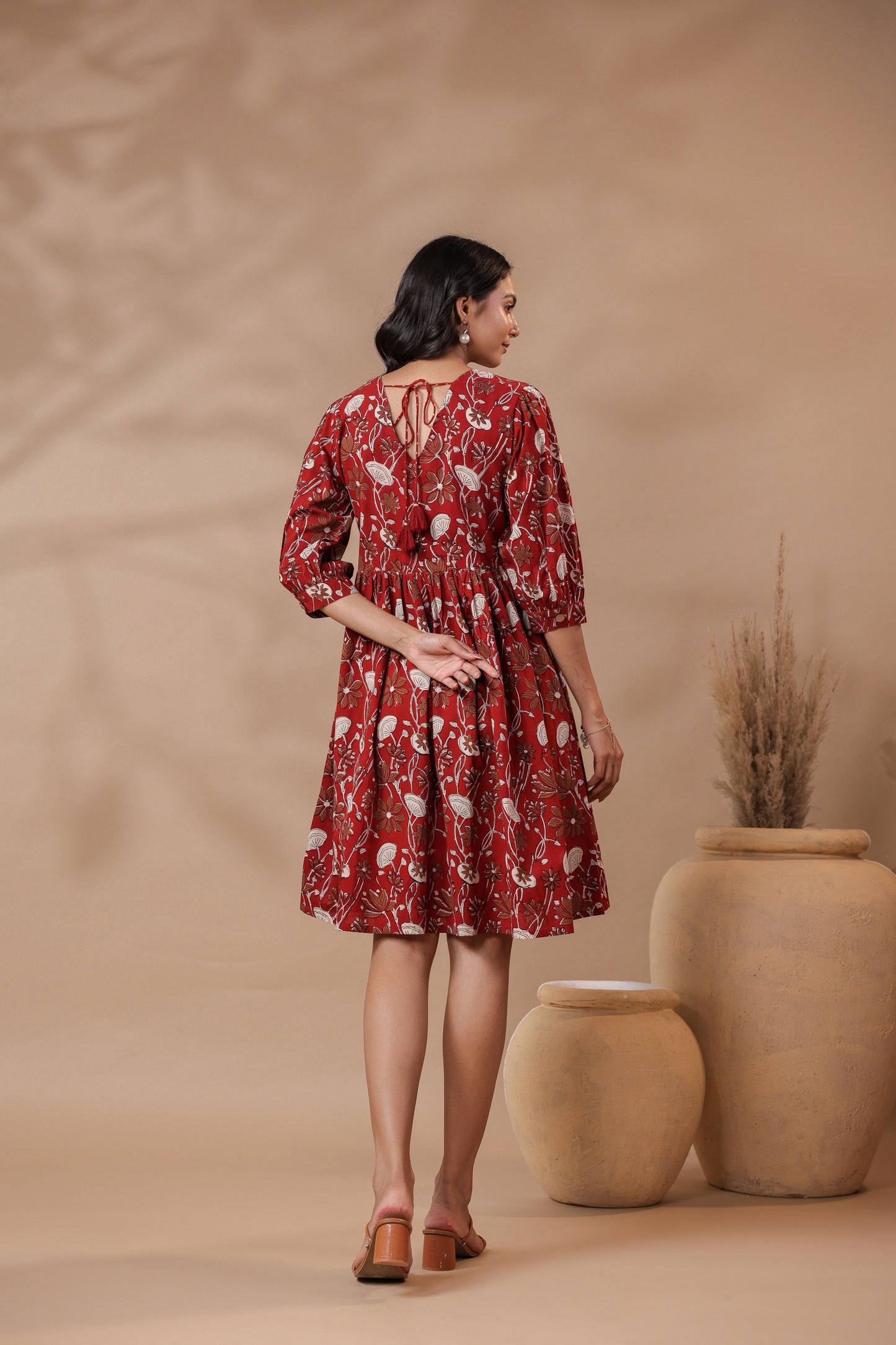 Bagru Printed V-Neck Printed Midi Dress