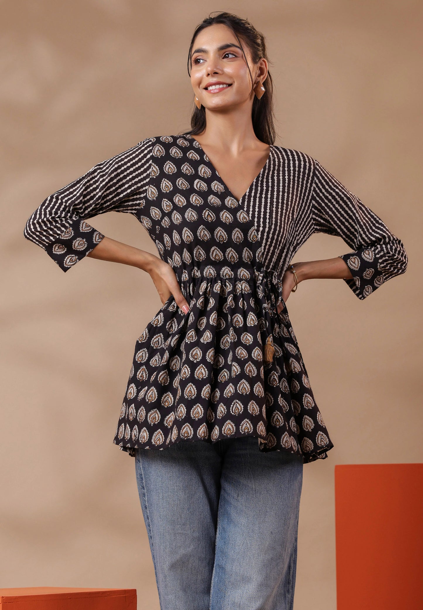 Bagru Printed Black Cotton Top