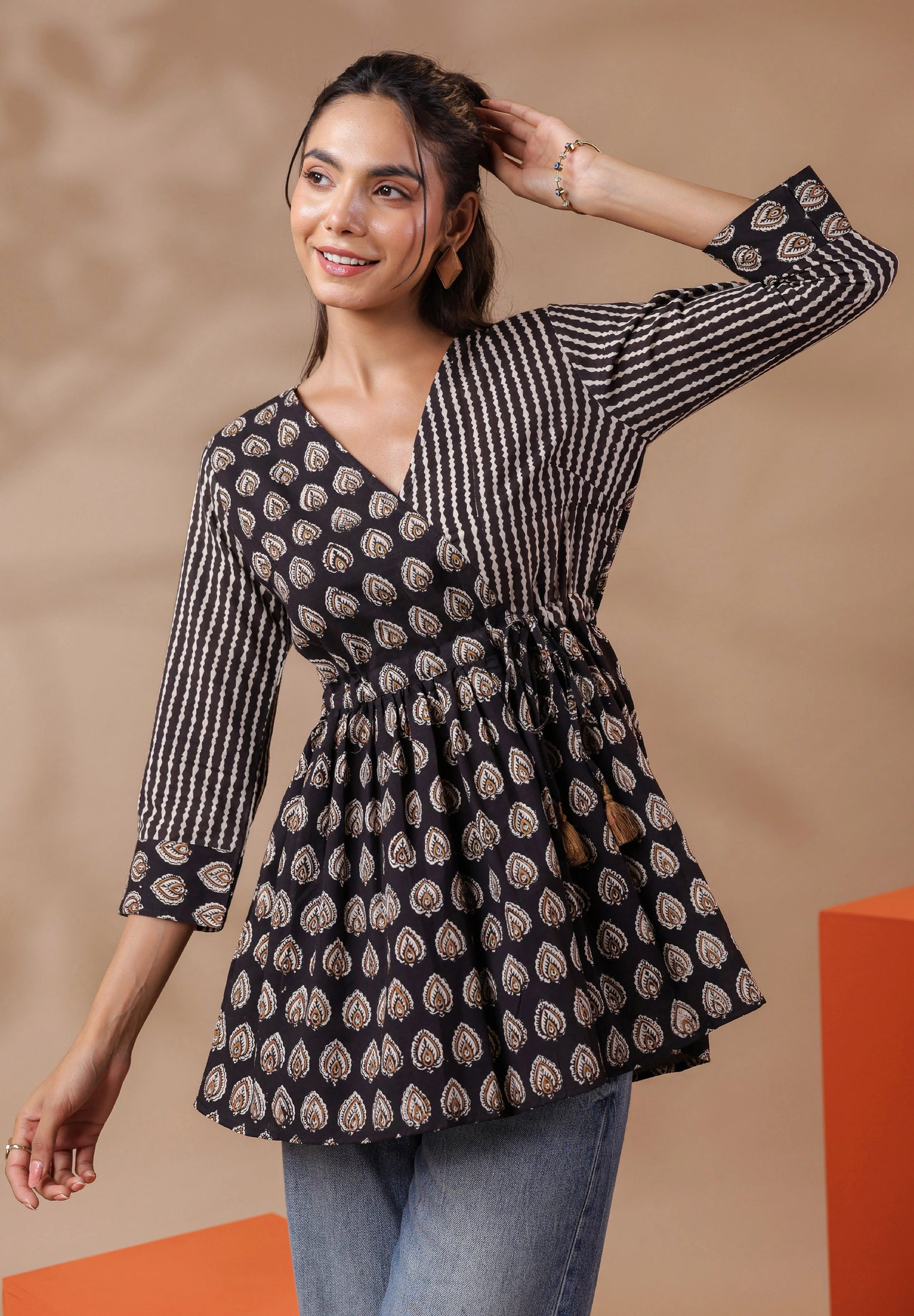 Bagru Printed Black Cotton Top