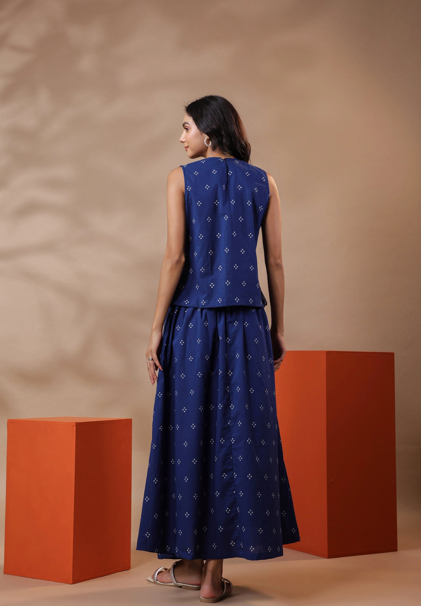 Blue Bandhej Cotton Skirt Co-ord Set