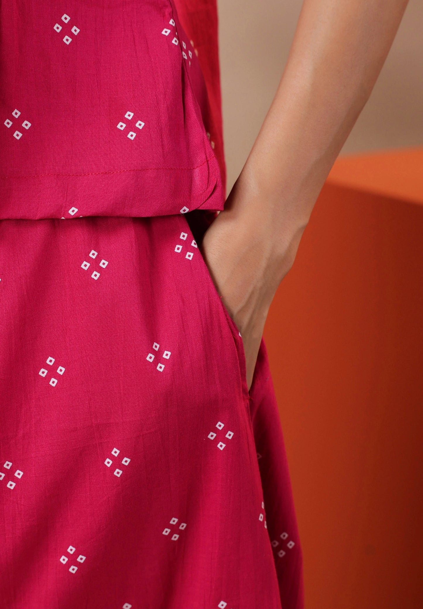 Pink Bandhej Cotton Skirt Co-ord Set