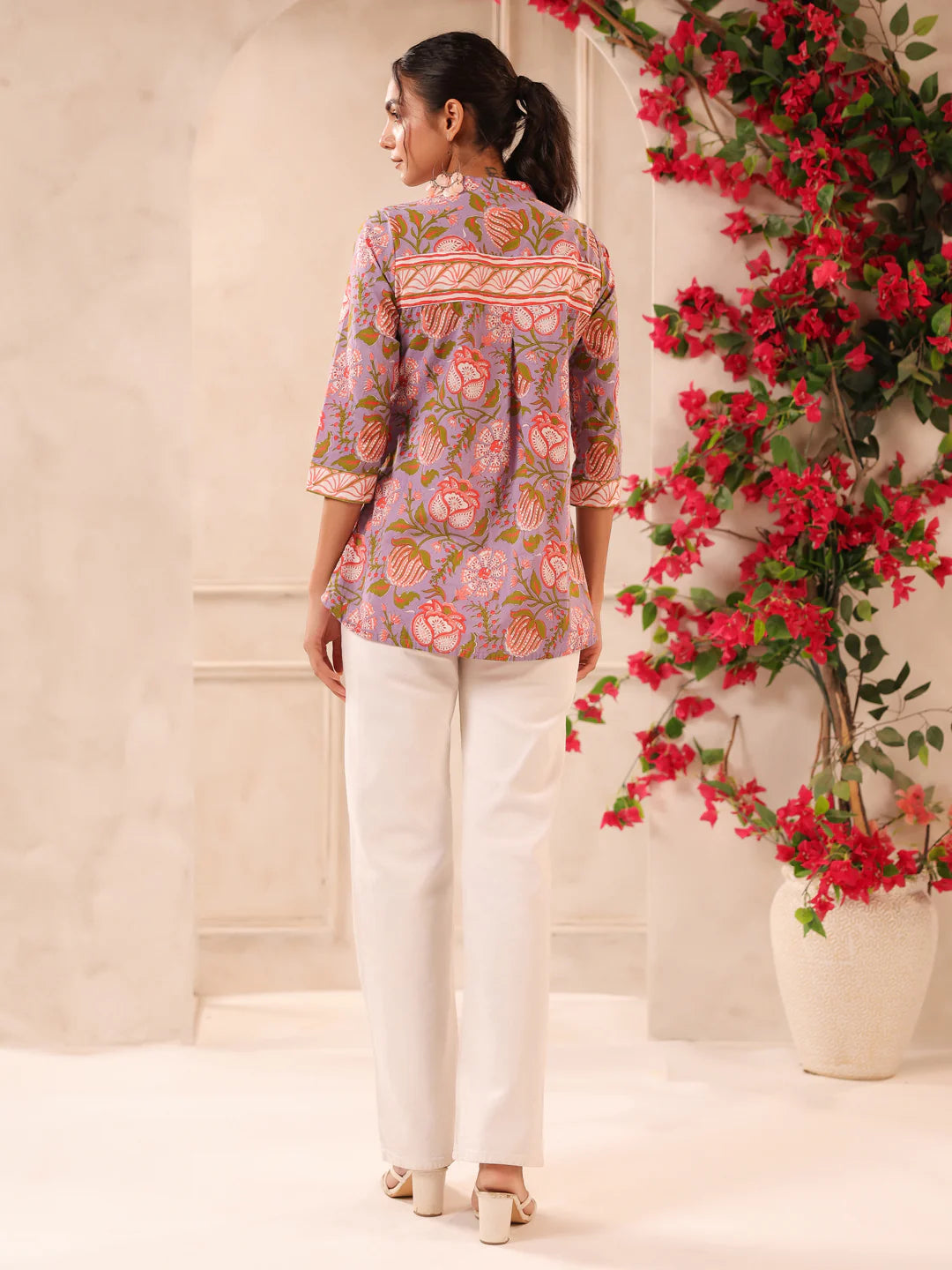 Purple Floral Printed Cotton Top