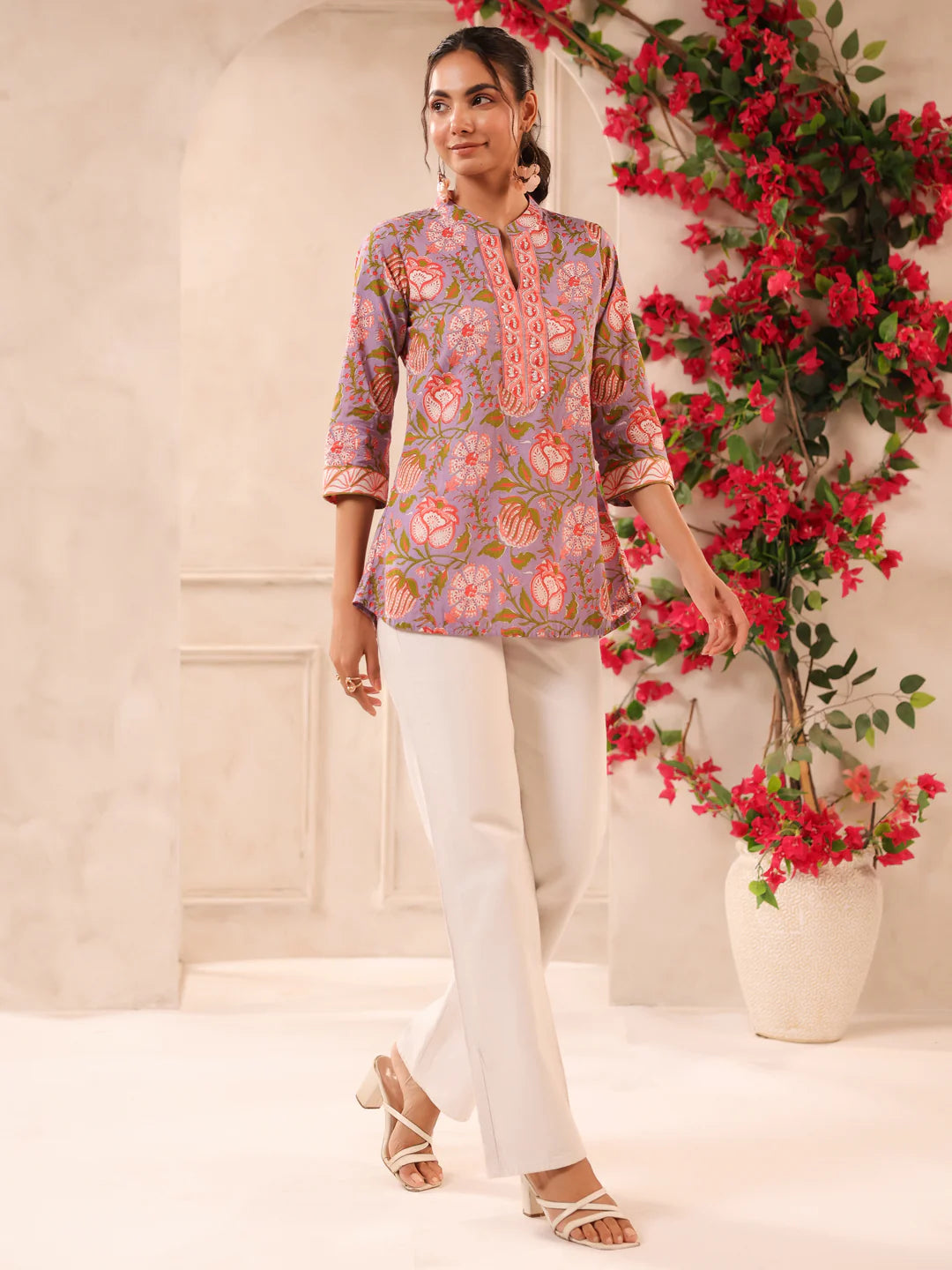 Purple Floral Printed Cotton Top