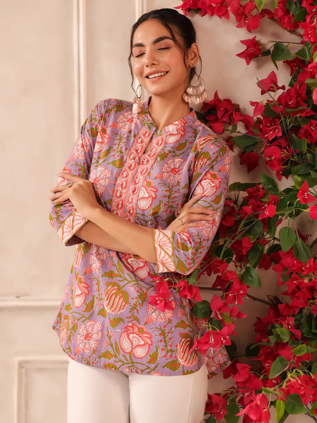 Purple Floral Printed Cotton Top