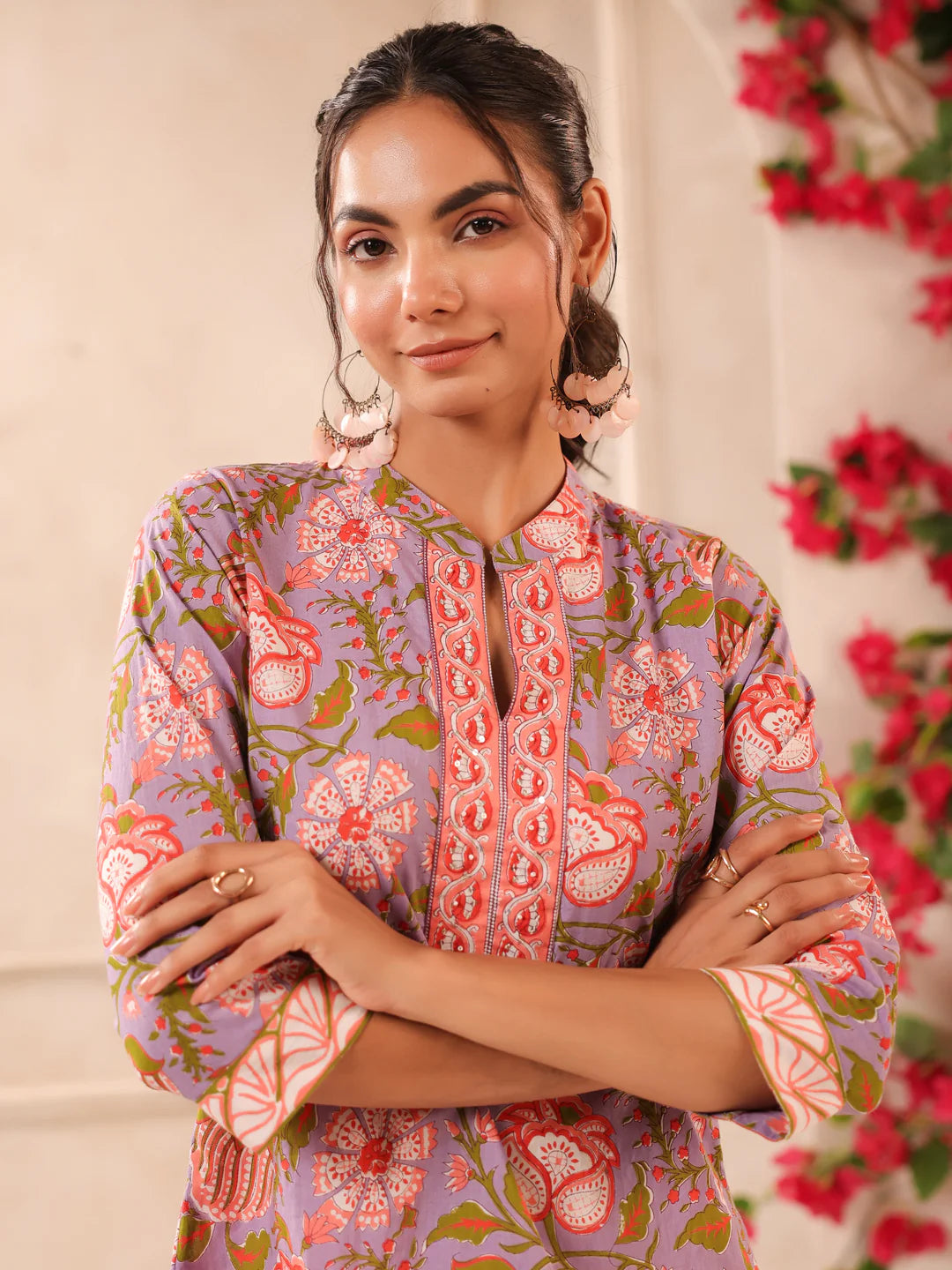 Purple Floral Printed Cotton Top