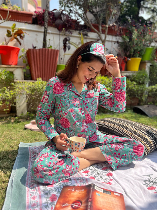 Turquoise Printed PJ Pants Set