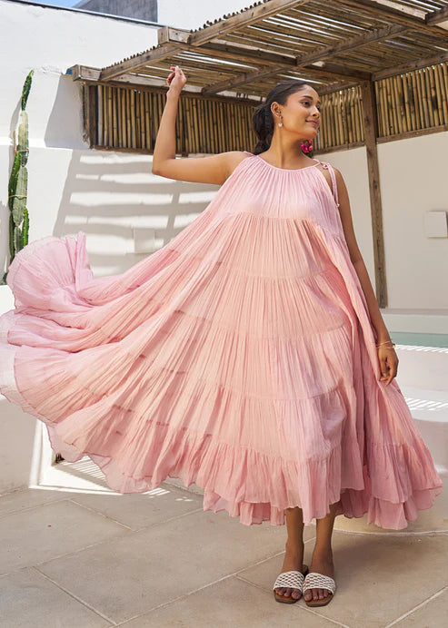 Pastel Pink Multi Tier Maxi Dress