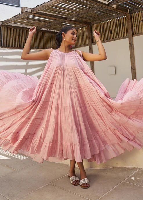 Pastel Pink Multi Tier Maxi Dress