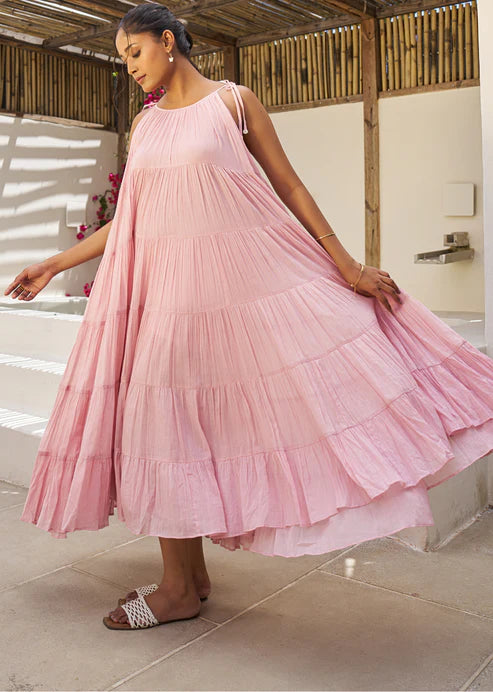 Pastel Pink Multi Tier Maxi Dress