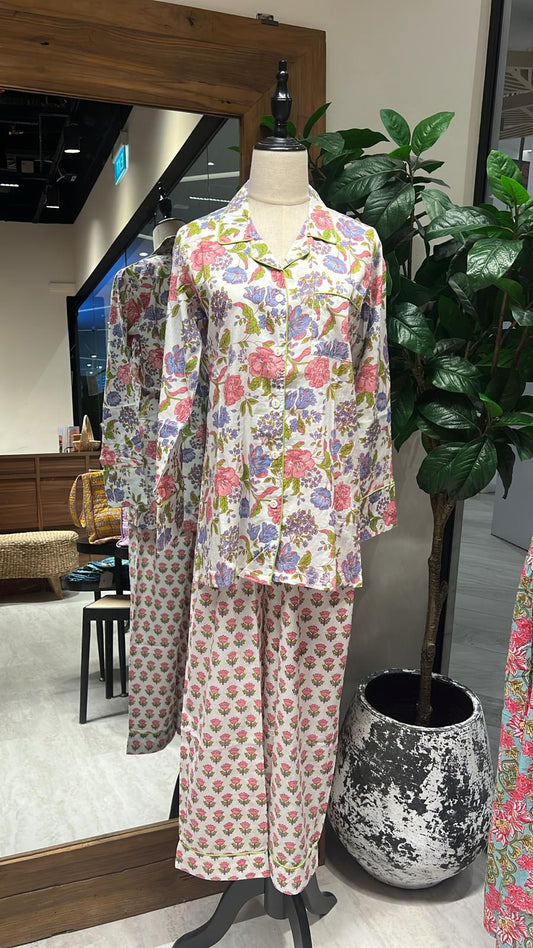 White Printed PJ Pants Set