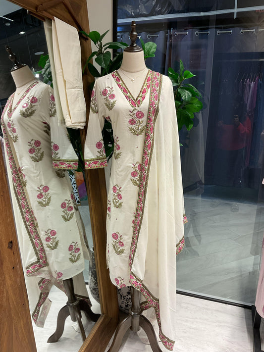 White Based Pink Suit Set