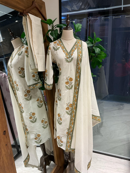 White Based Yellow Suit Set