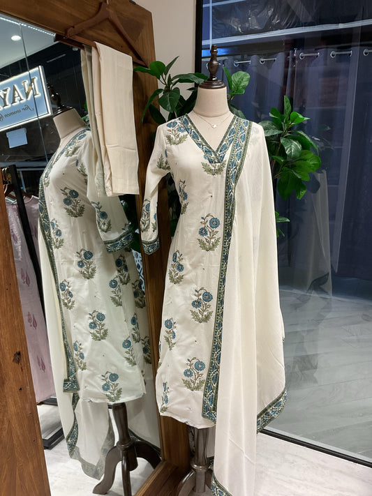White Based Blue Suit Set