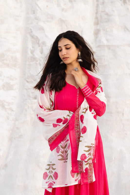 MUL COTTON MAGENTA PINK ANARKALI SET