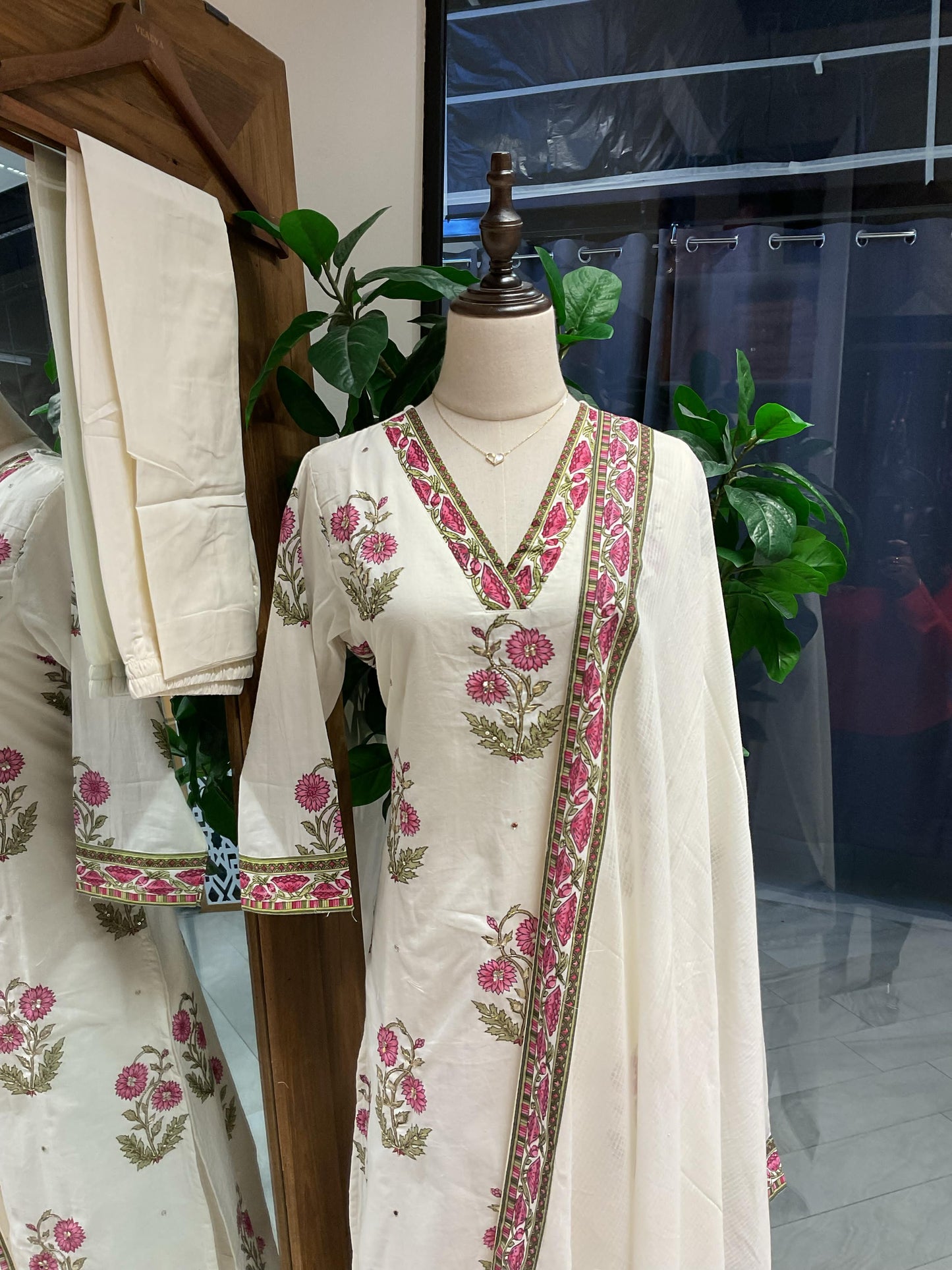 White Based Pink Suit Set