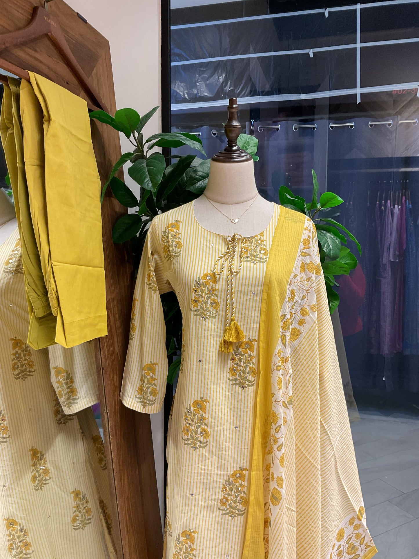 Pastel Yellow Striped Suit Set