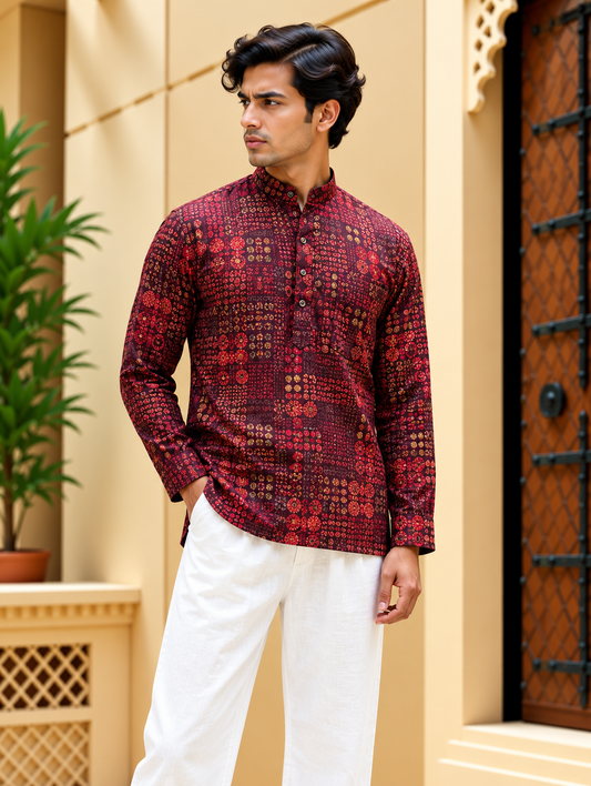 Purple Geometric Printed Short Kurta