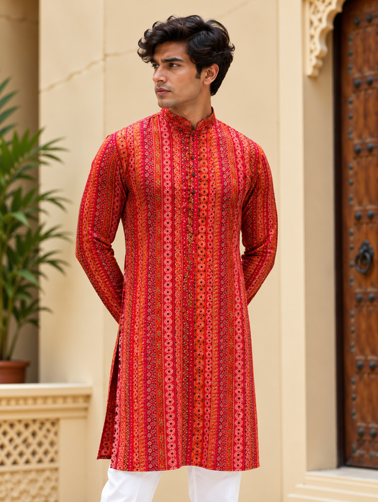 Red Striped Long Kurta