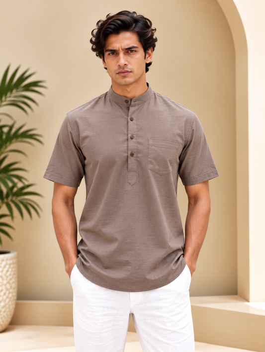 Taupe Kurta with Pocket