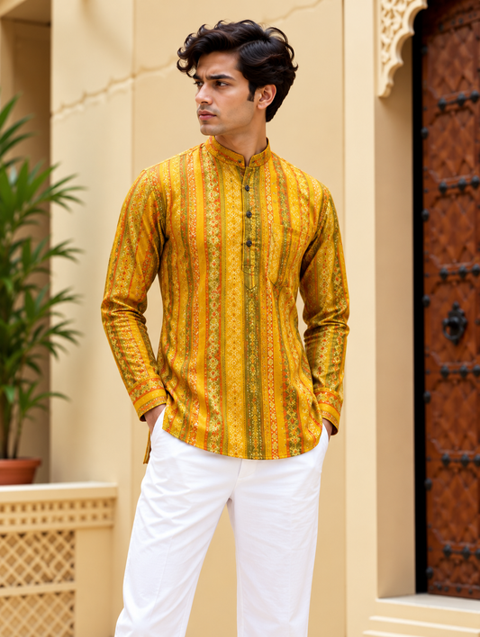 Yellow Striped Short Kurta