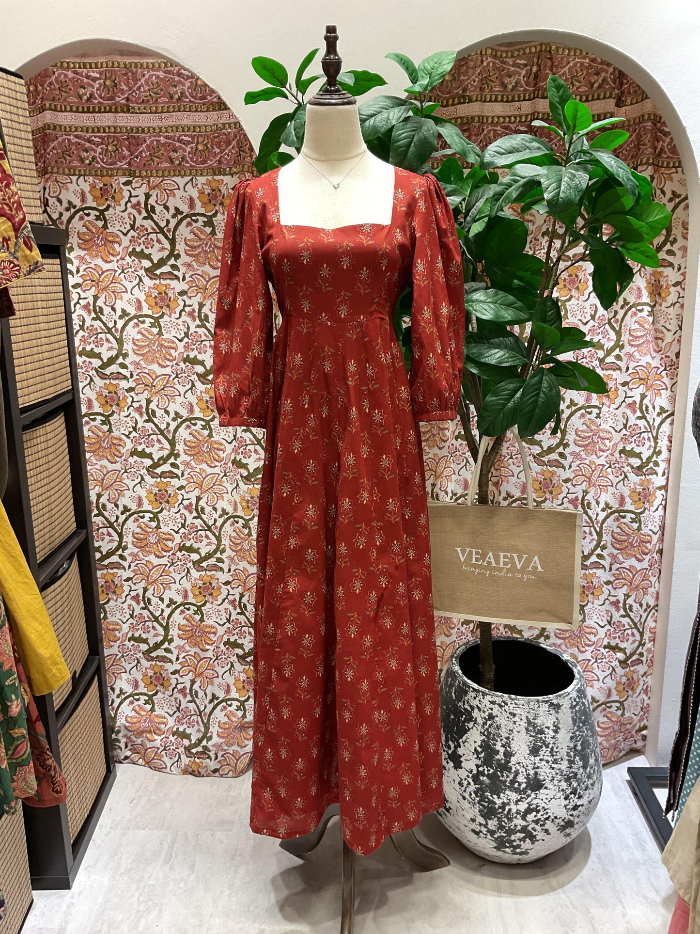 Red Sleeved Maxi Dress - Butti