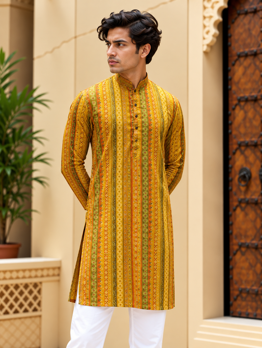 Yellow Striped Long Kurta
