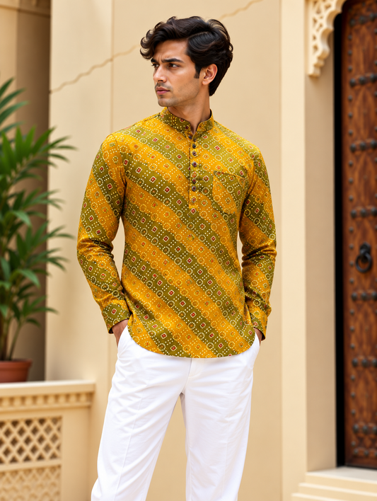Yellow Bandhej Short Kurta