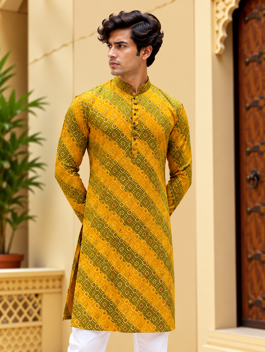 Yellow Bandhej Long Kurta