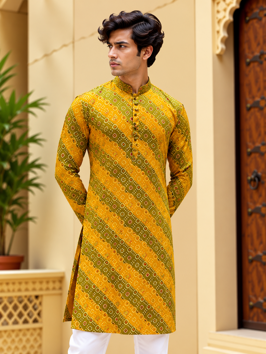 Yellow Bandhej Long Kurta
