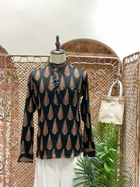 Black and Red Printed Short Kurta