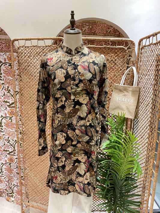 Black Floral Long Kurta