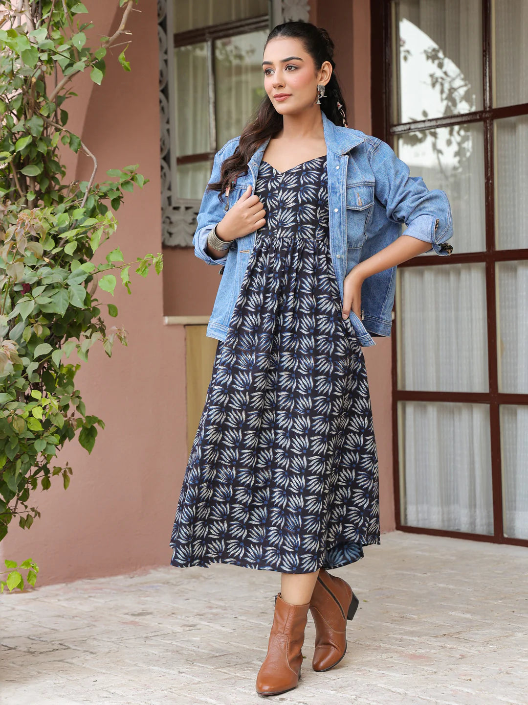 Blue Booti Handblock Printed Sleeveless Midi Dress