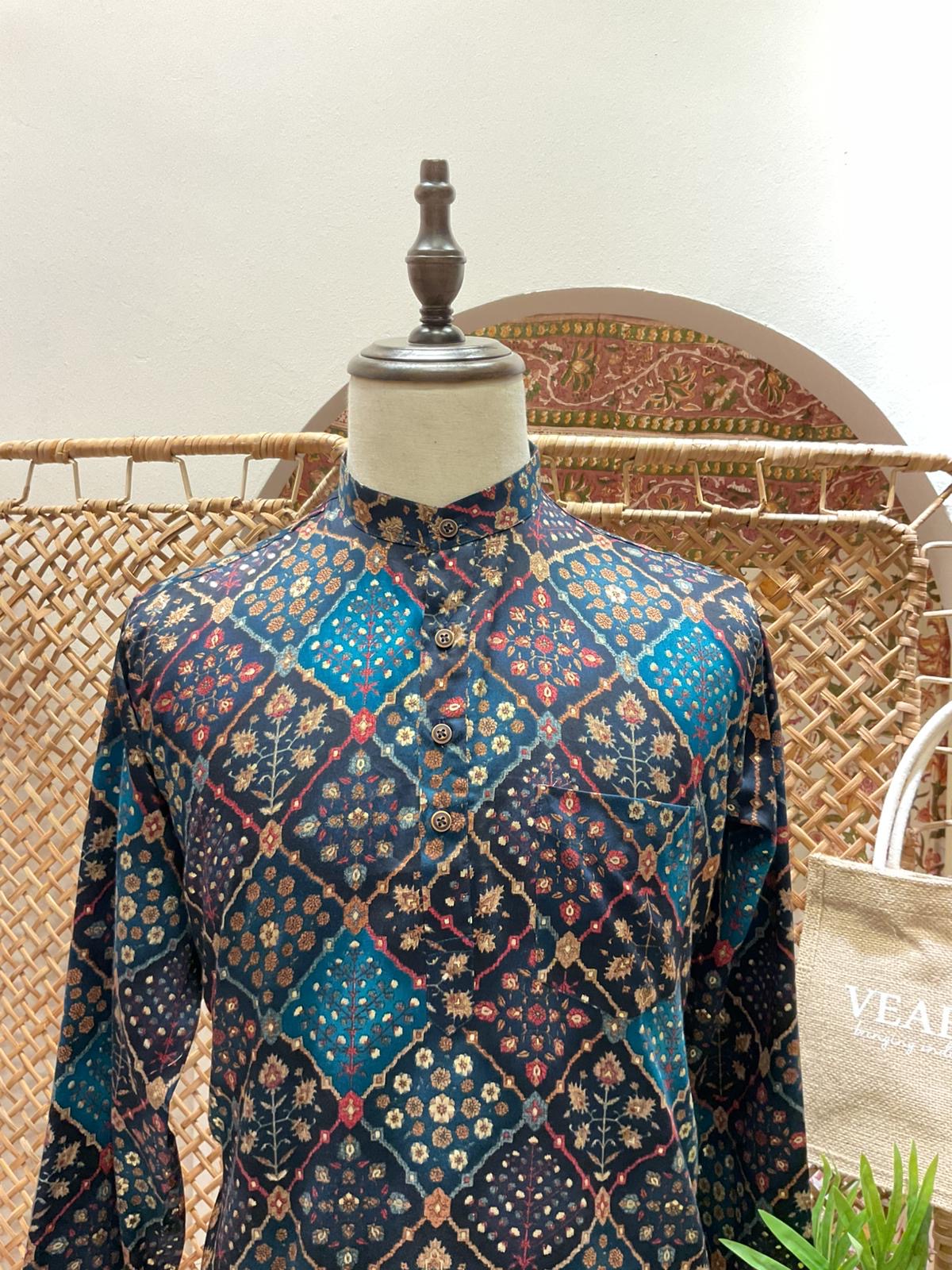 Blue Patchwork Short Kurta
