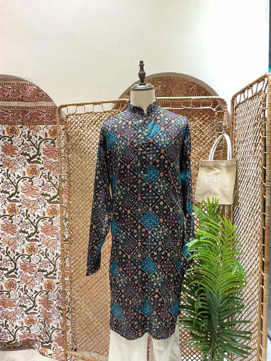 Blue Patchwork Long Kurta