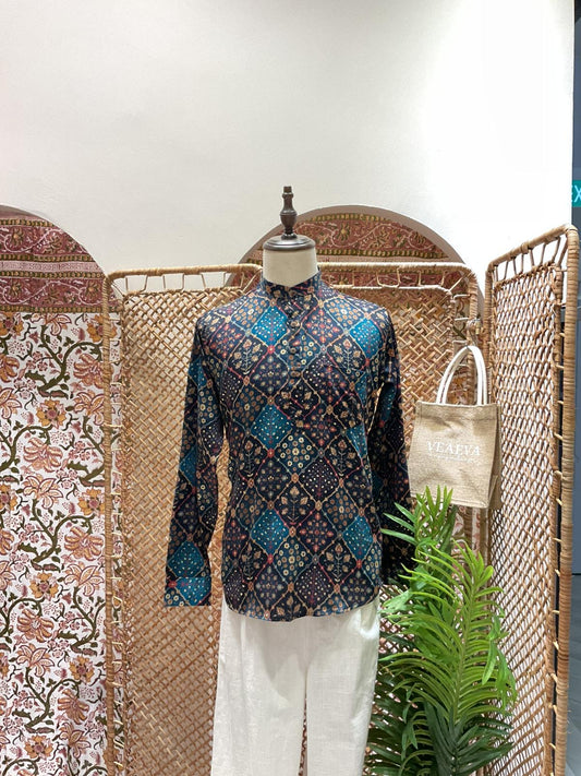 Blue Patchwork Short Kurta