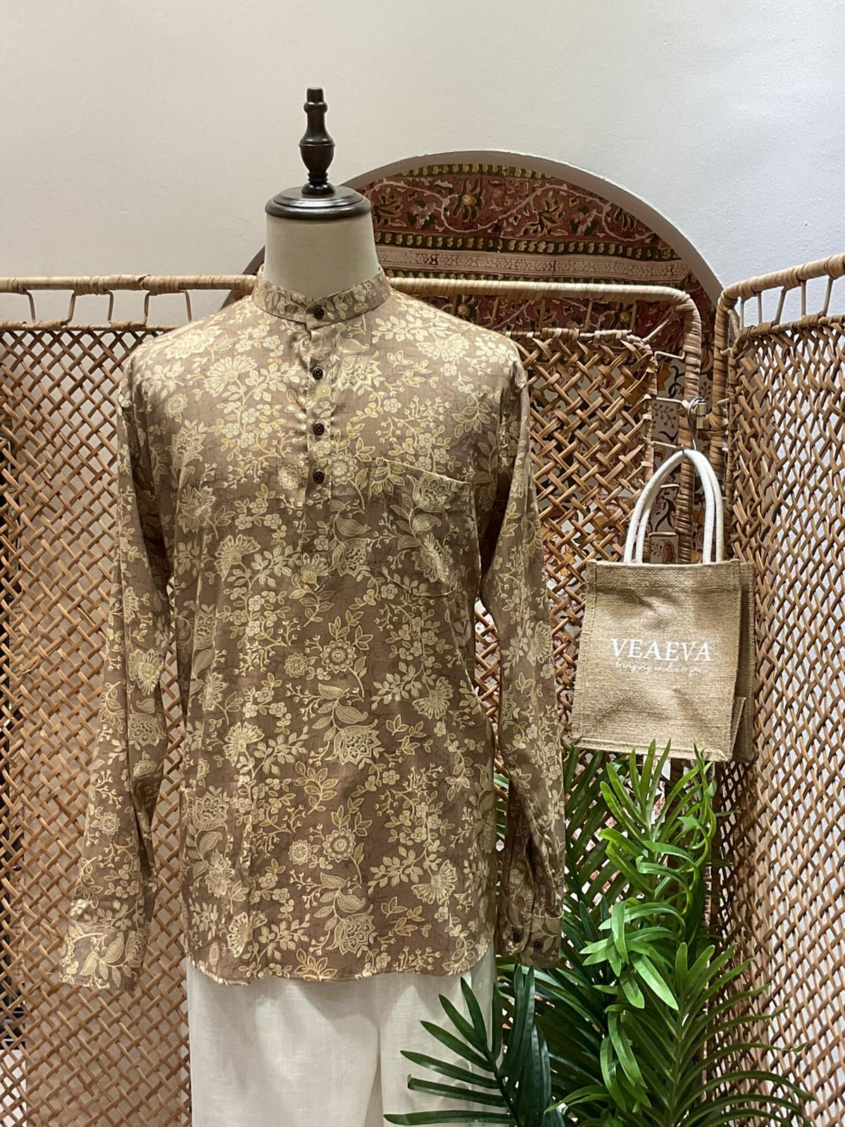 Brown Floral Short Kurta