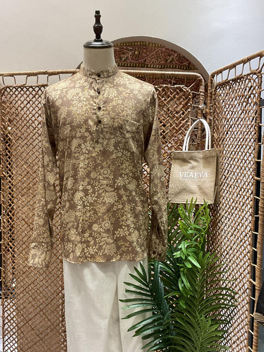 Brown Floral Short Kurta