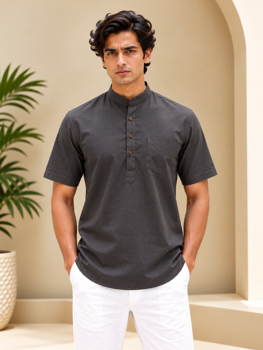 Gray Kurta with Pocket