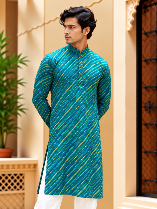 Turquoise Striped Long Kurta